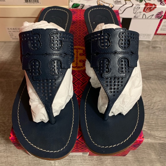 Tory Burch Shoes - Tory Burch Navy Wedge Thong Sandal 9